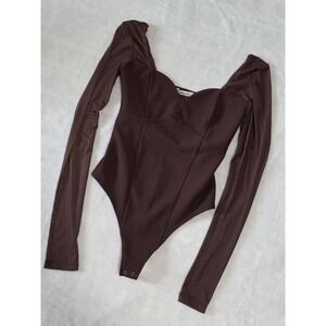 Abercrombie & Fitch XS Brown Long Sleeve Crepe Sheer Sleeves Sweetheart Bodysuit